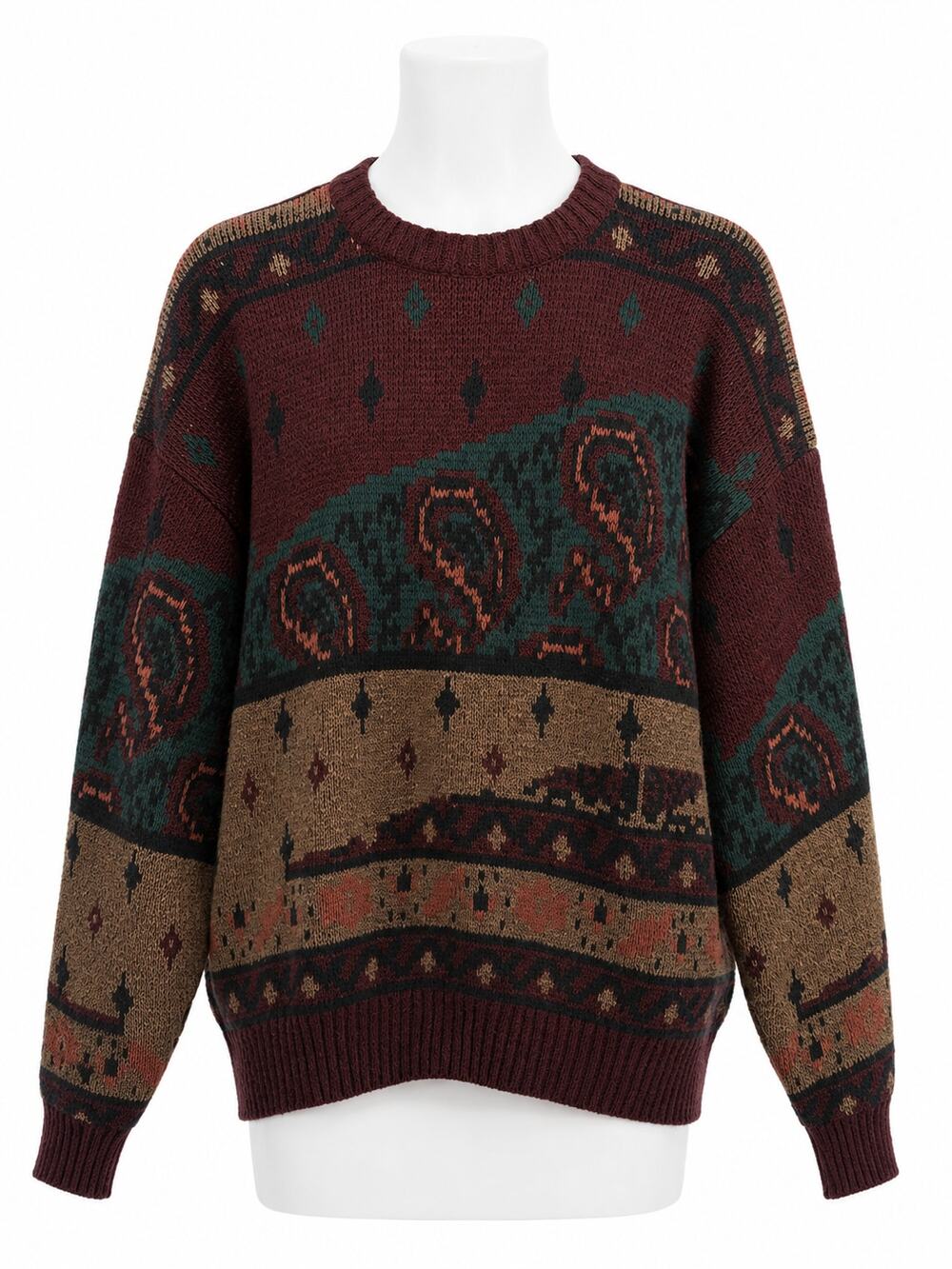 Vintage 80's Grandpa Core Abstract Paisley Crewneck Sweater Michael Gerald Large